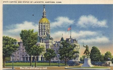 The state Capitol and the statue of Lafayette