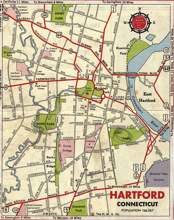 A Map Of Hartford Before The Interstate Highways   Hartford Map600 